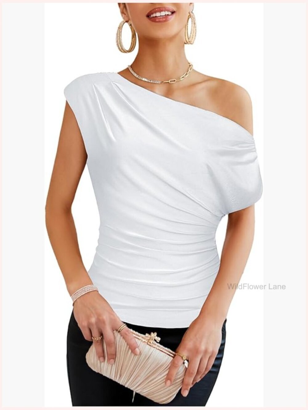 One Shoulder Ruched Top Sequin Bling Party Shirt